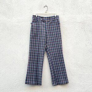 Vintage 70s Men's Plaid Polyester Flare Leisure Pants Trousers 32"W